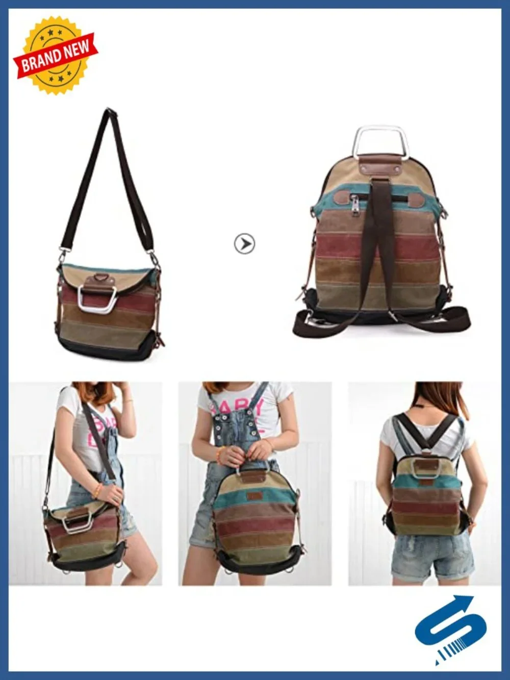 Canvas 3-in-1 Convertible Backpack Shoulder Crossbody Tote for Work Travel